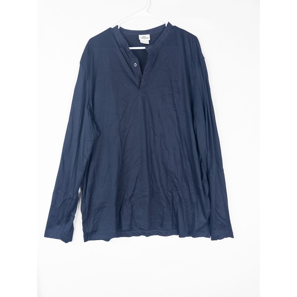 Lacoste Henley Shirt Mens 9 Blue Slim Fit Solid Minimalist‎ Long Sleeve Logo